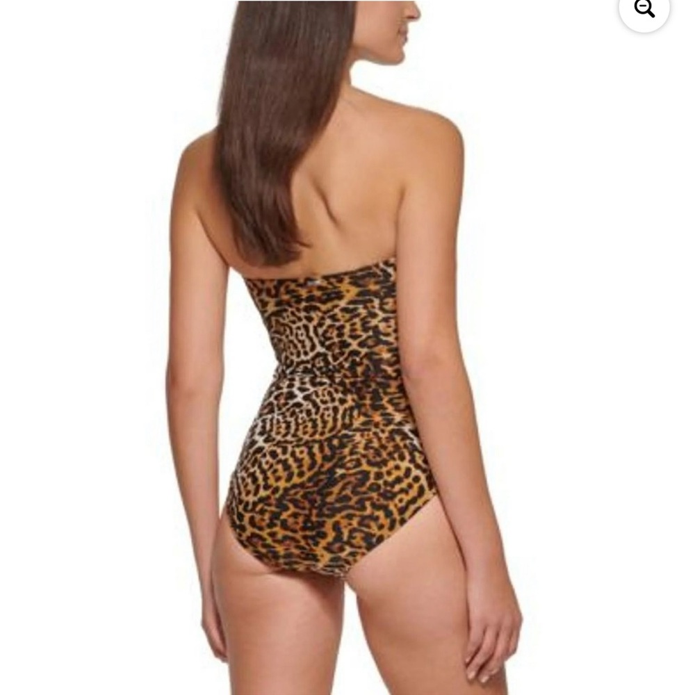 Calvin Klein Leopard-Print Strapless Tummy-Control One-Piece Swimsuit NEW Size 6 - Picture 3 of 9